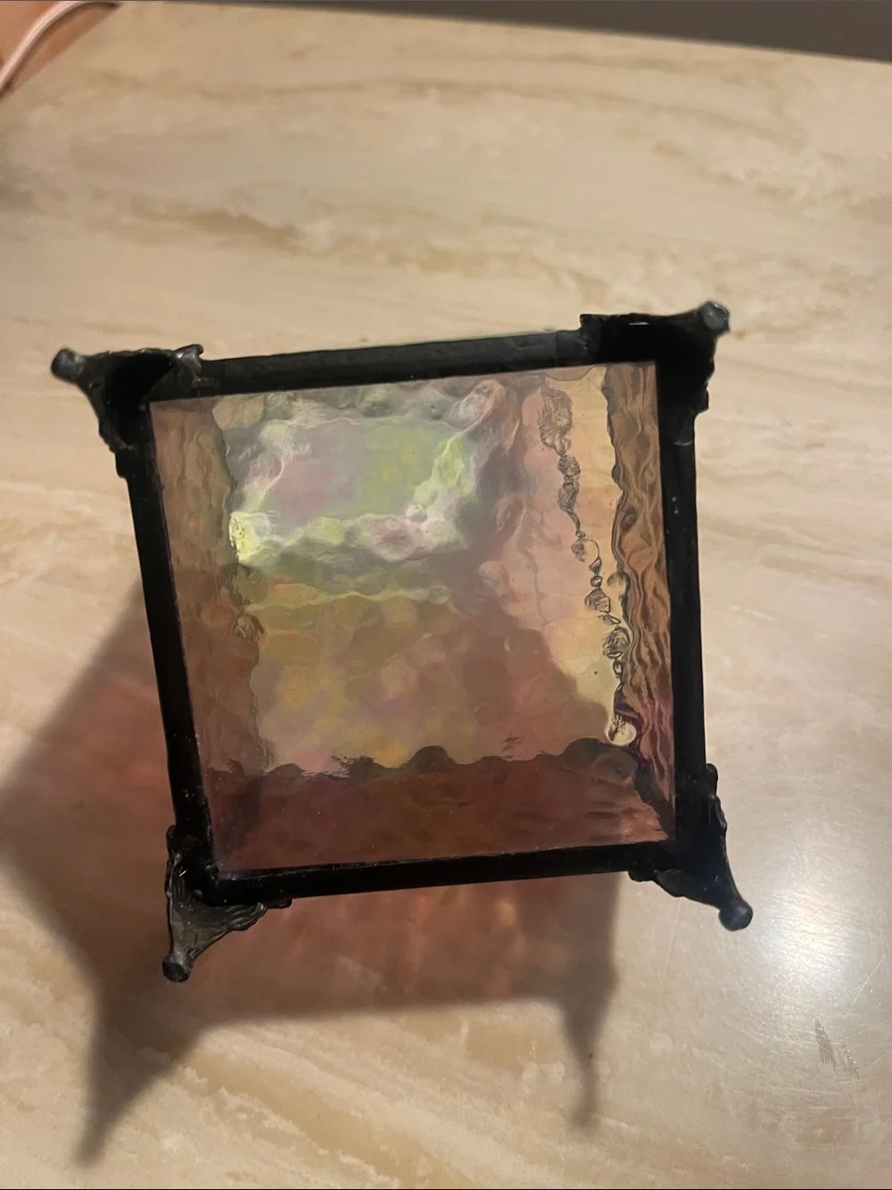 Purple Iridescent Glass Jewelry Trinket Box